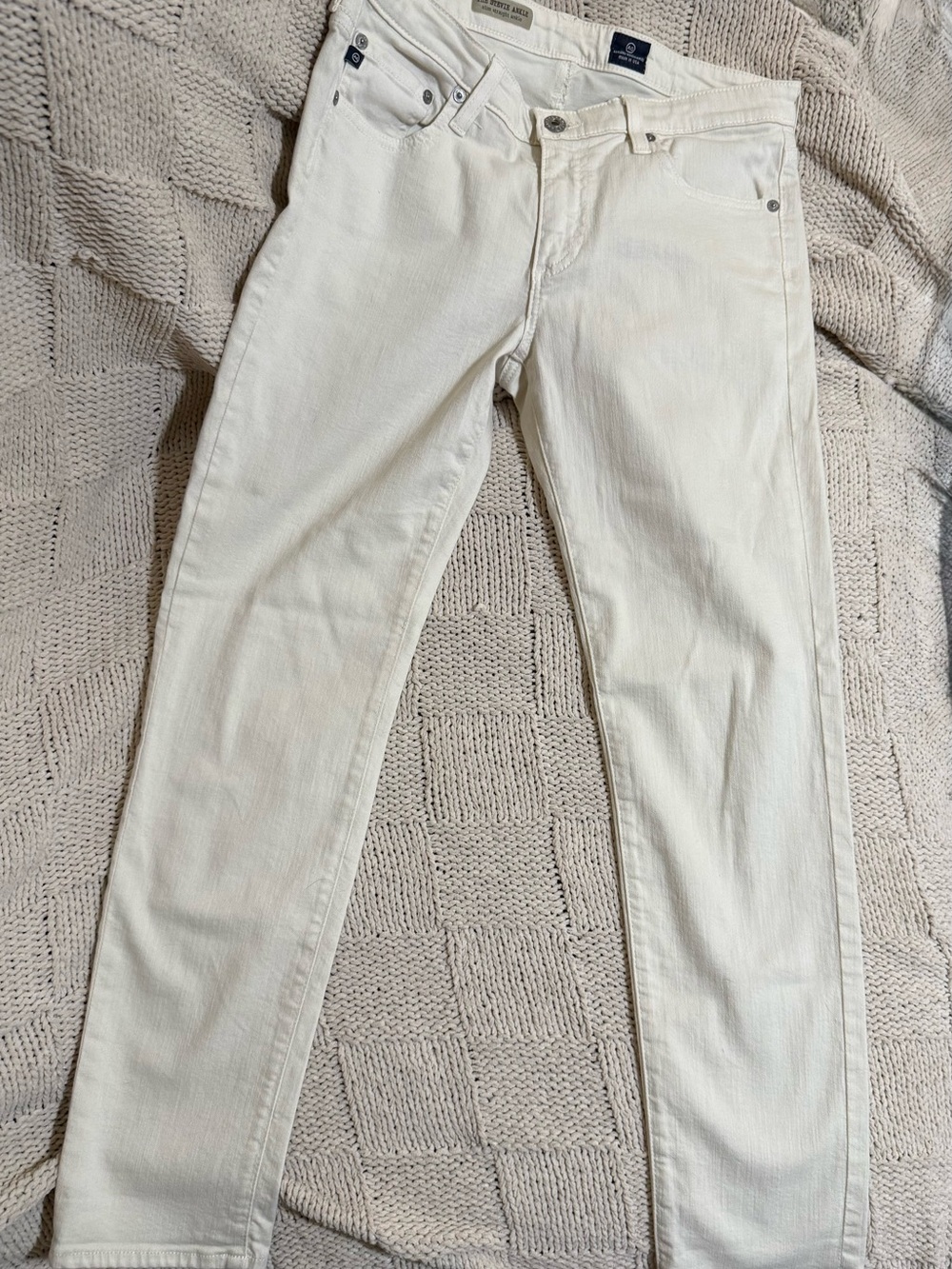 AG Adriano Goldschmied cream colored Slim Straight Jeans